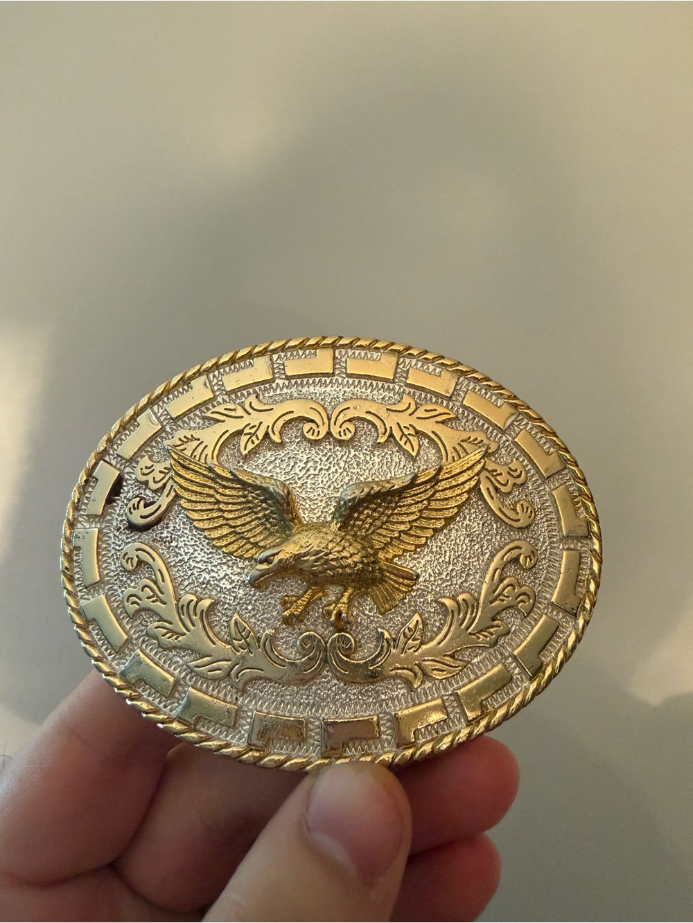 Vintage Gold-Tone Eagle Oval Belt Buckle